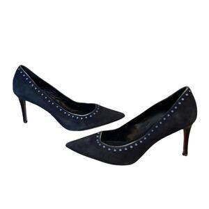 Coach Elegant Black Stiletto Heels With Blue Details Euc